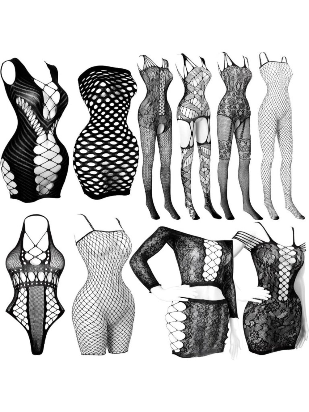Sexy Black Fishnet Lingerie Dress for Women | Mesh Lace Bodysuit & Teddy
